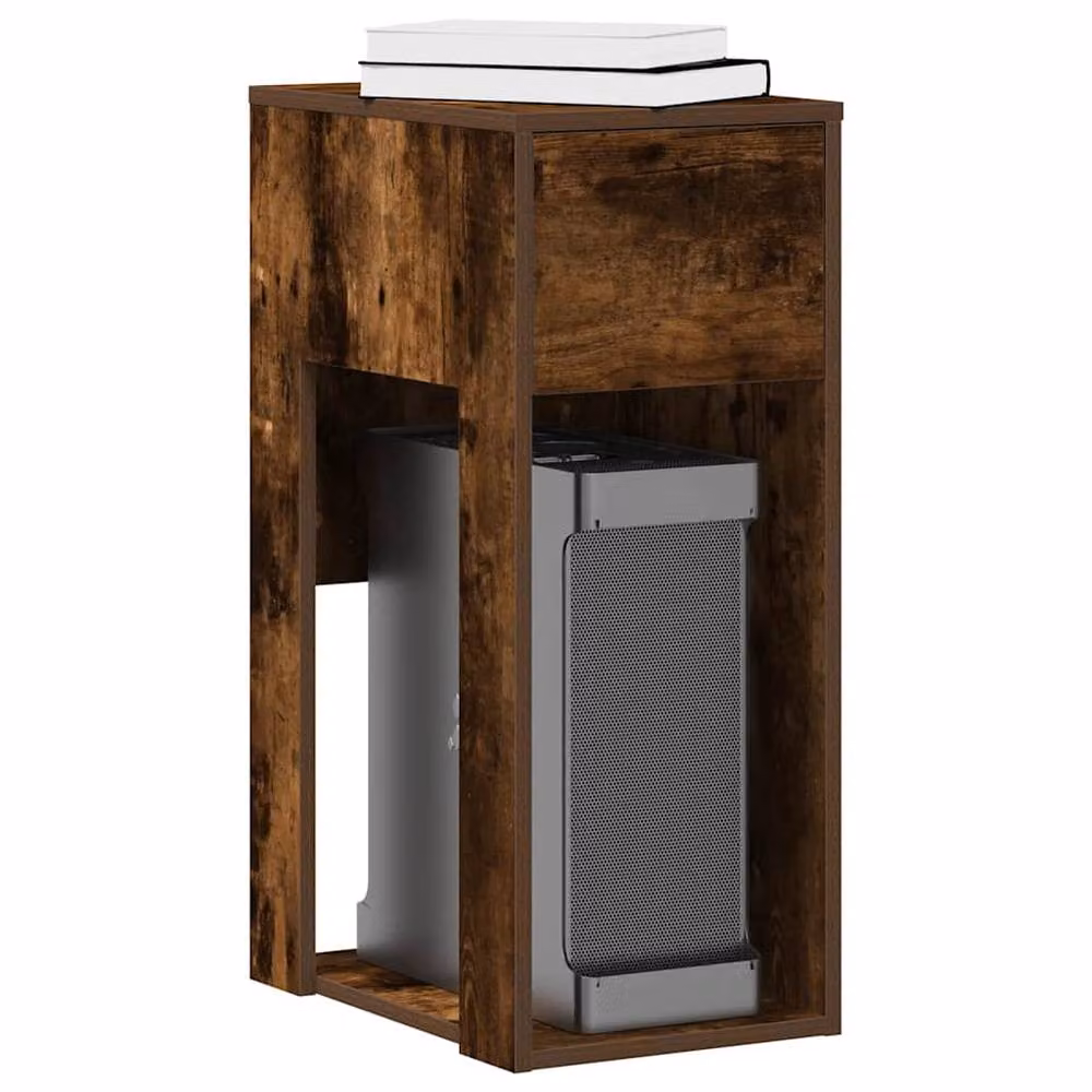 Berkfield Home Durable Computer Tower Stand with Drawer in Smoked Oak Brown, W/D/H: 30 x 44 x 74 cm – 2