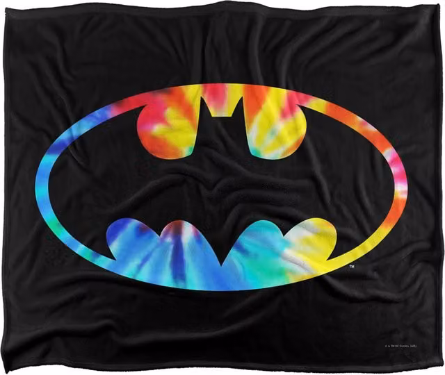 DC Comics Batman Tie Dye Logo Blanket, White, W: 152 cm, D: 127 cm