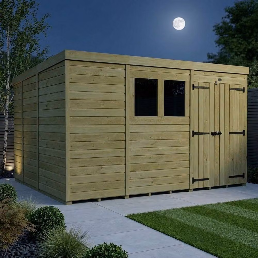 Buttercup Farm Brown Timber Pent Garden Shed with Double Doors and Windows, W/D/H: 335 x 274 x 210 cm – 3
