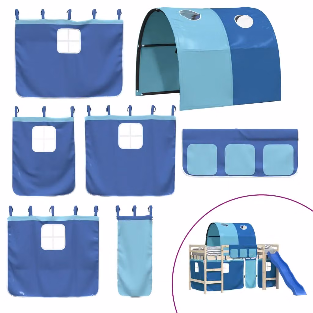 Berkfield Home Blue Polyester Opaque Fabric Panel Curtains for Childrens Loft Beds with Tunnel – 2