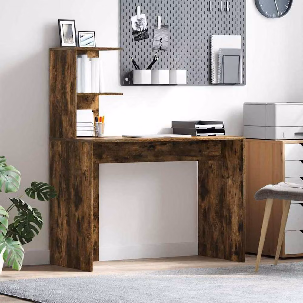 Berkfield Home Smoked Oak Writing Desk in Brown – 2