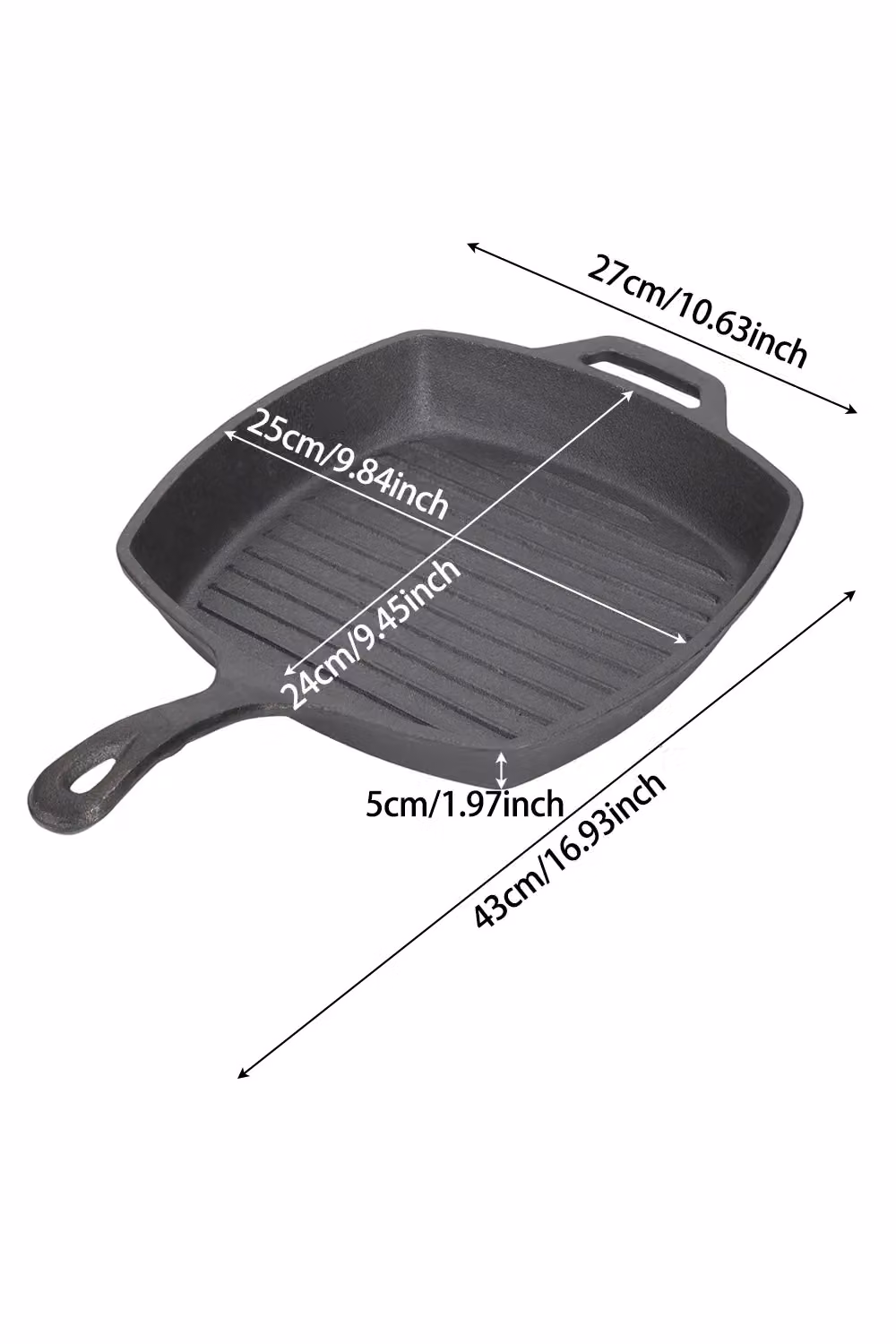 Living and Home Rectangular Cast Iron Grill Pan, 27 cm, Black – 6
