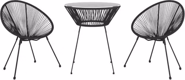 Berkfield Home Timeless 3 Piece Garden Dining Set in Black Rattan and Glass