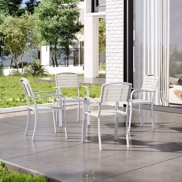 Breeins Set of 4 Minimalist White Metal Frame Garden Armchairs