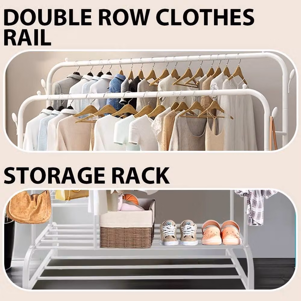KORVIXA Heavy Duty Metal Clothes Rail in White, Width: 90 cm – 2
