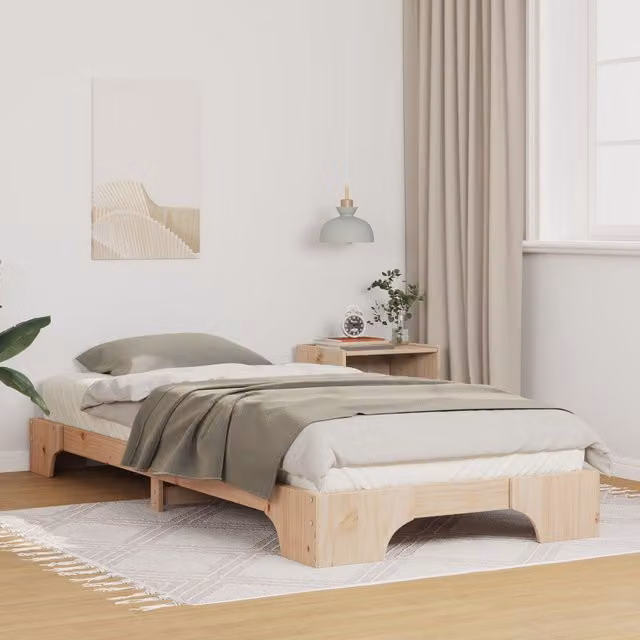 Berkfield Home Floor Bed Frame with Lift Up Storage in Brown Solid Pine Wood W: 90 cm, L: 210 cm