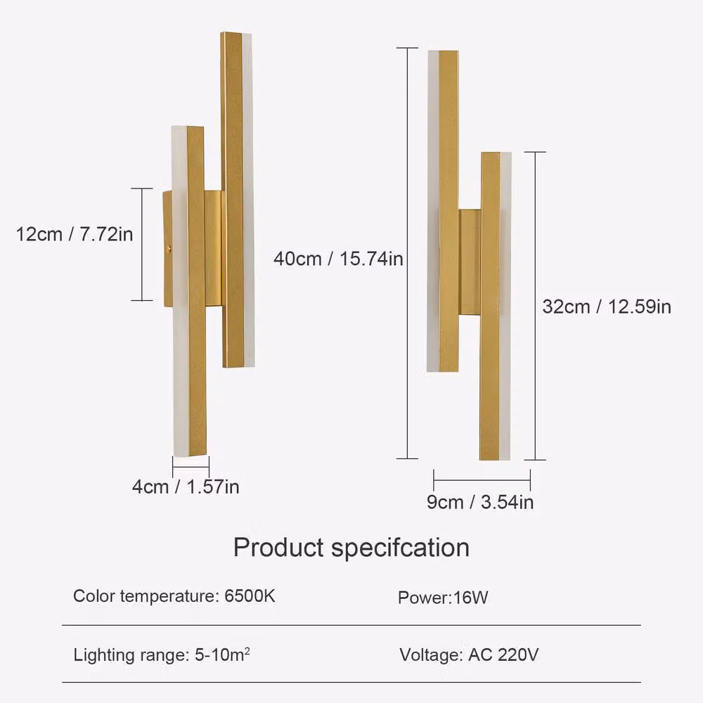 Pheashine Elegant 16W Acrylic and Metal Wall Light in Gold with 6500K Cool White Light – 2