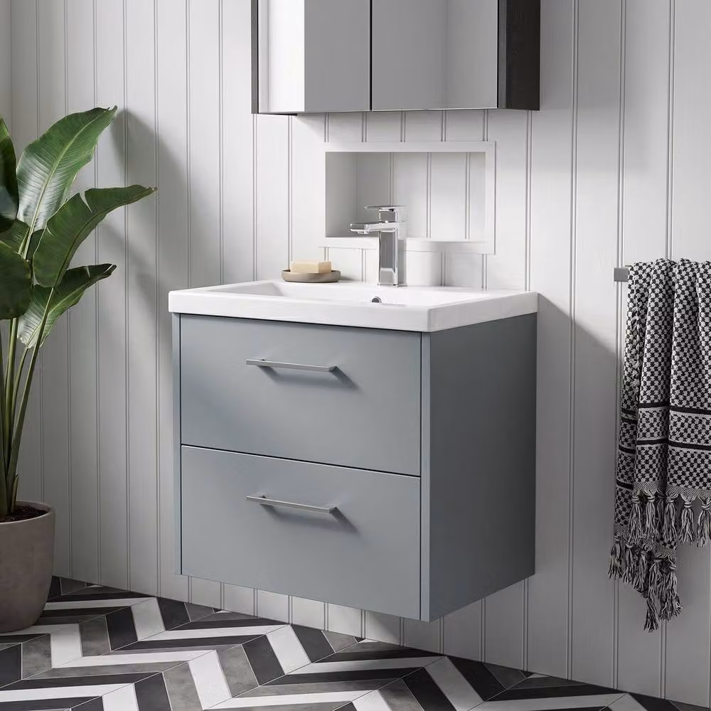 Balterley Winshill 2 Drawer Vanity Unit with Mid-Edge Basin, Grey, Width: 60 cm – 2