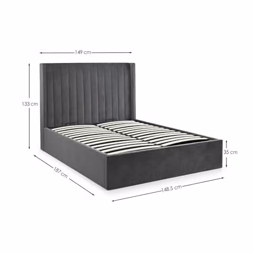 Julian Bowen Langham Grey Velvet Scalloped Headboard Ottoman Storage Bed Frame 135cm – 2