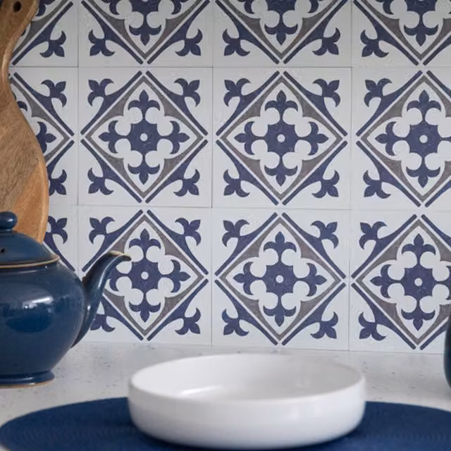 d-c-fix Nadia Blue Self-Adhesive Plain Wall Tiles for Kitchen and Bathroom (6 Tiles)