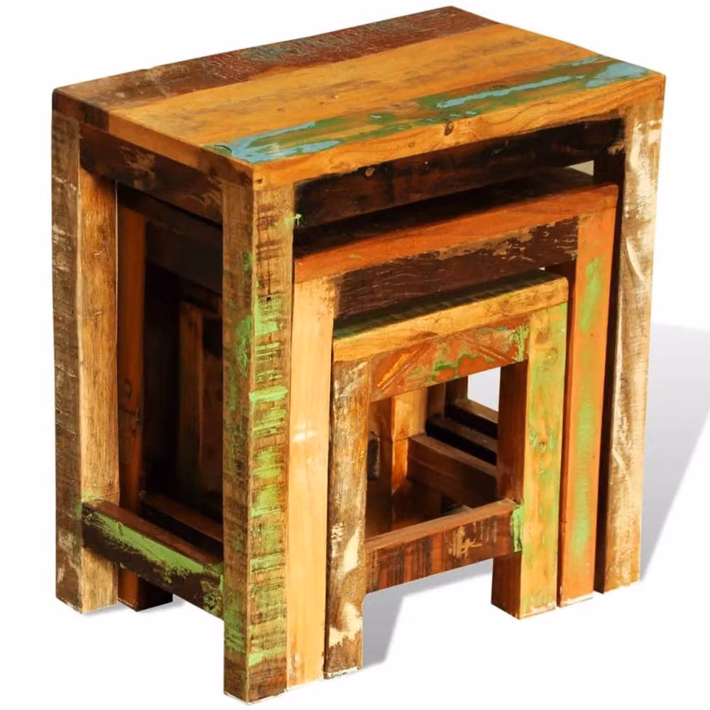 Berkfield Home 3 Piece Nesting Table Set in Vintage Reclaimed Mango, Acacia and Teak Wood – 3