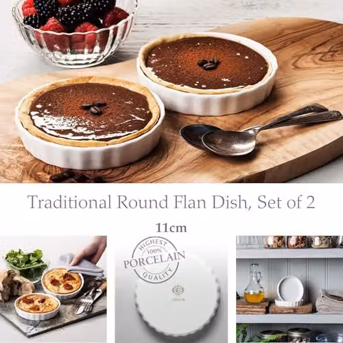 WM Bartleet & Sons Porcelain Round Flan Dish Set of 2, White, Diameter: 11 cm – 3