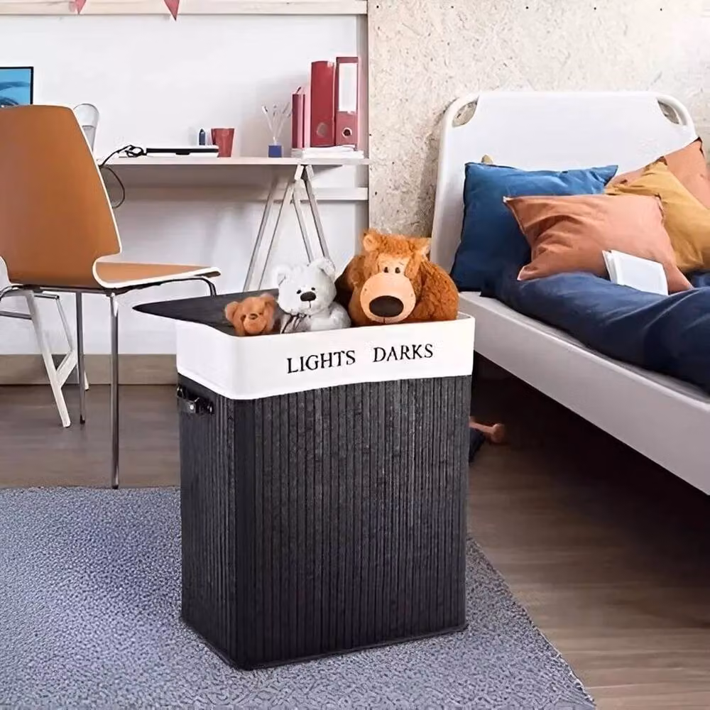 SPETLEK Black Large Bamboo Laundry Hamper Basket with Lid, W: 60 cm, H: 100 cm – 4