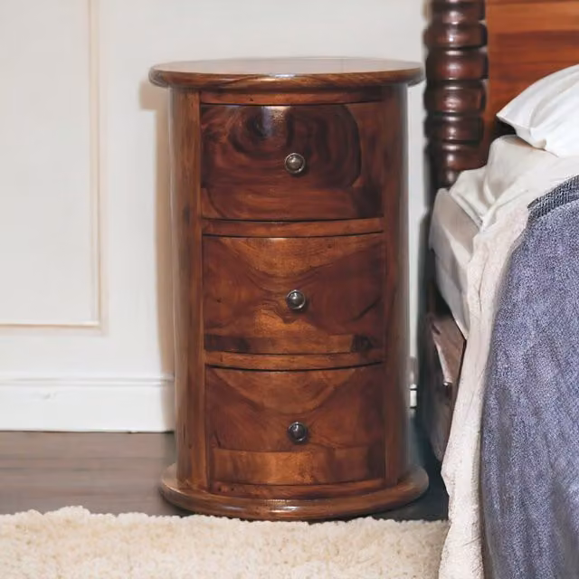 Artisan Furniture Chestnut Sheesham Wood 3 Drawer Drum in Brown