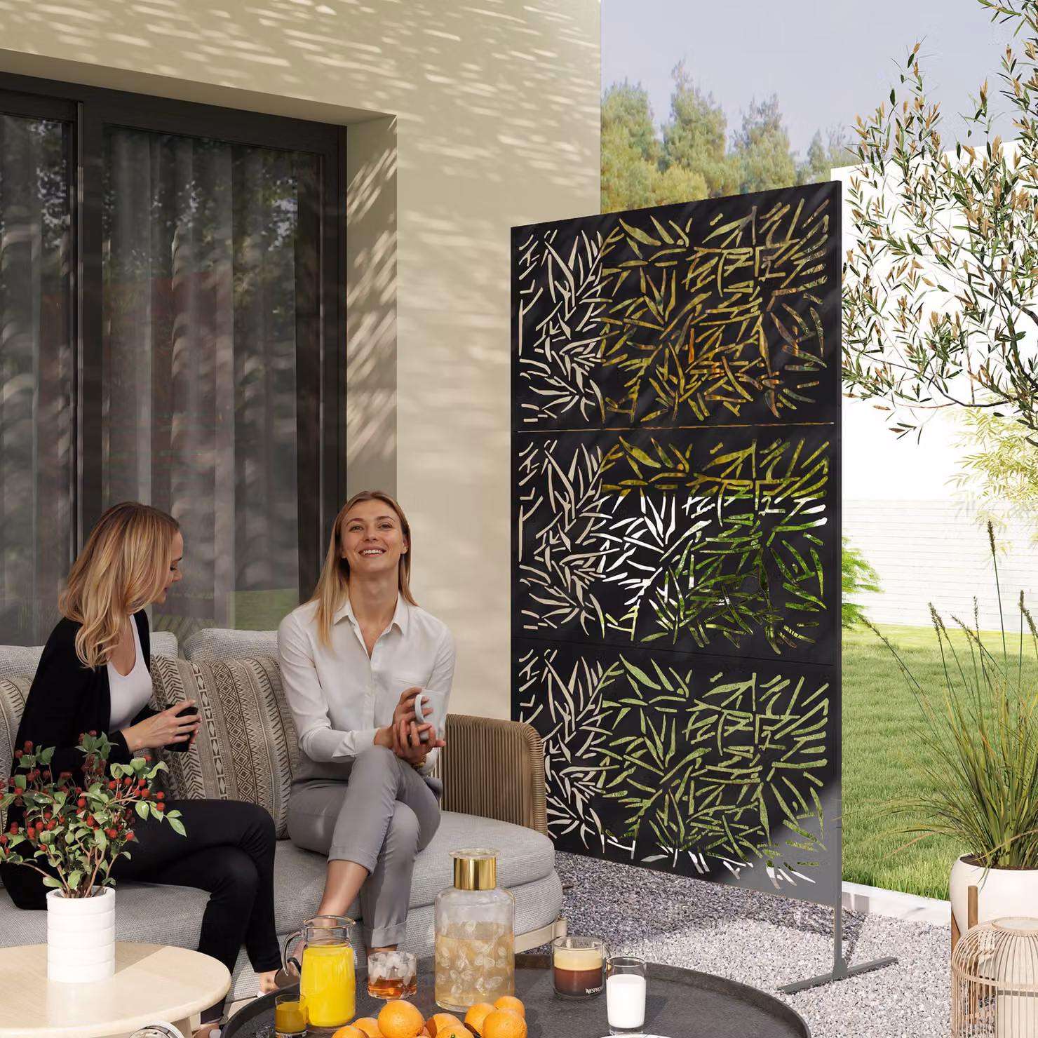 Outsunny Black Metal Freestanding Outdoor Privacy Screen and Decorative Garden Divider – 2
