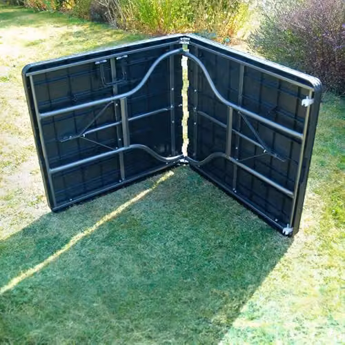 Garden Gear 5ft Folding Rectangular Table in Black Rattan and Wood Effect with Powder Coated Steel Frame – 3