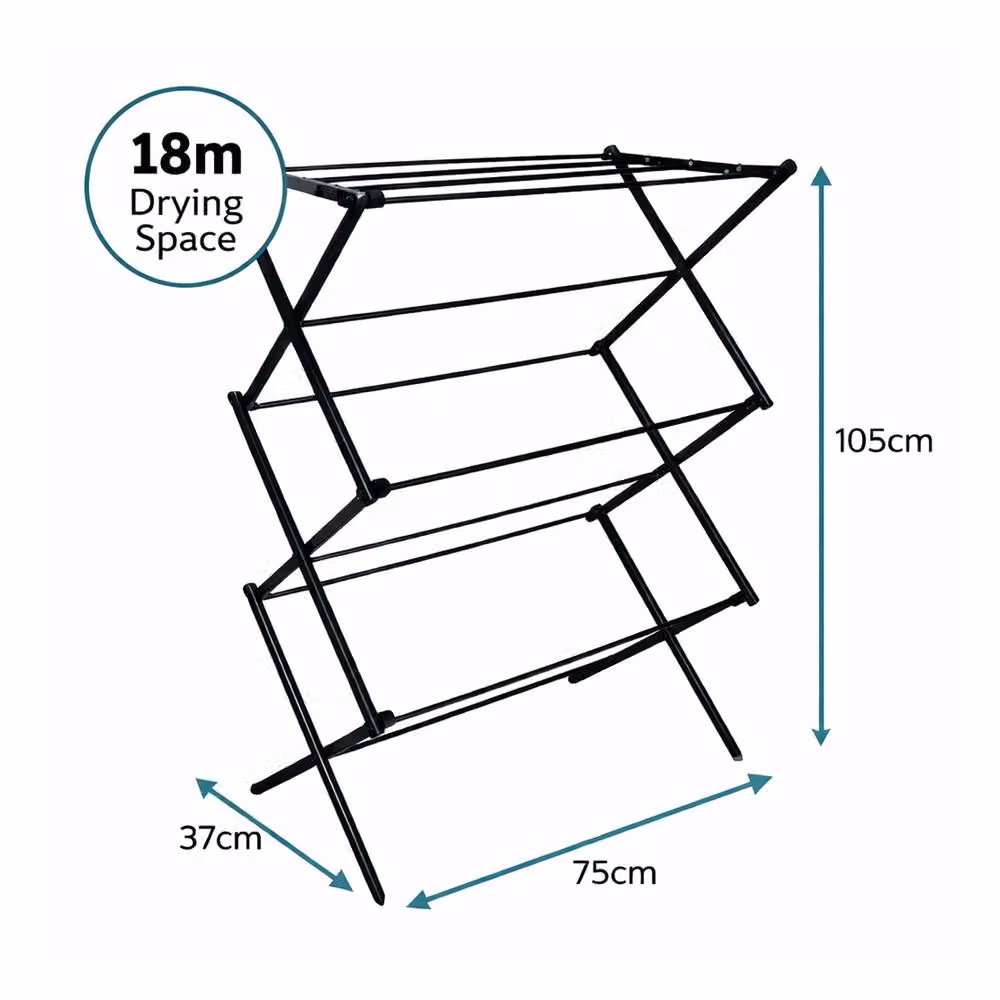 House of Home 3 Tier Folding Indoor Laundry Drying Rack, 16m Drying Capacity, Black – 2