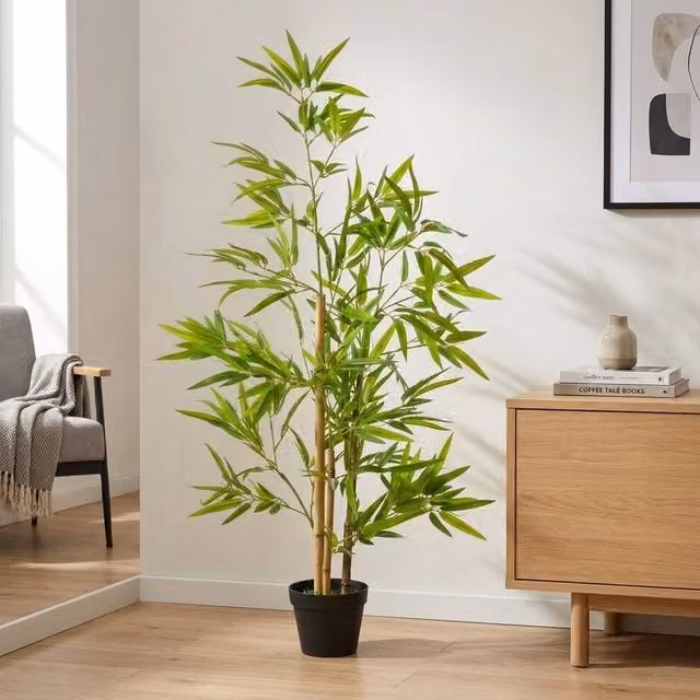 STILVORA Set of 2 Green Artificial Bamboo Trees with Pots, Height: 120 cm – 1