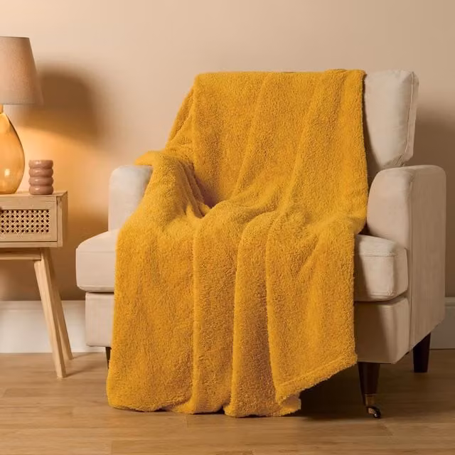 Brentfords Plain Yellow Soft Teddy Fleece Throw, 200 cm