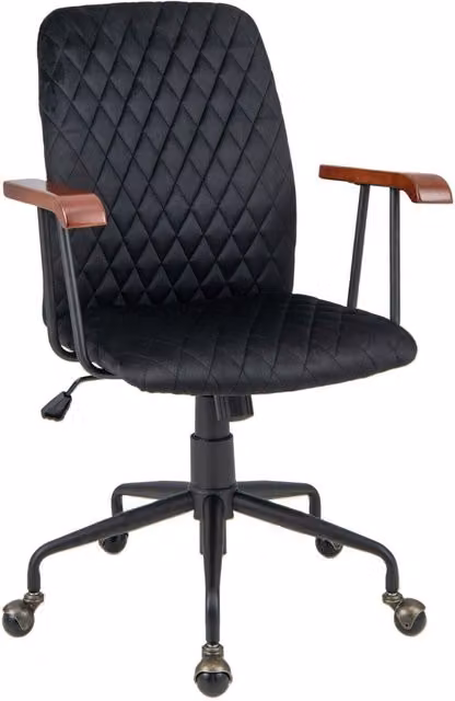 Costway Black Velvet Swivel Task Chair with Armrests and Castors for Home Office – 1