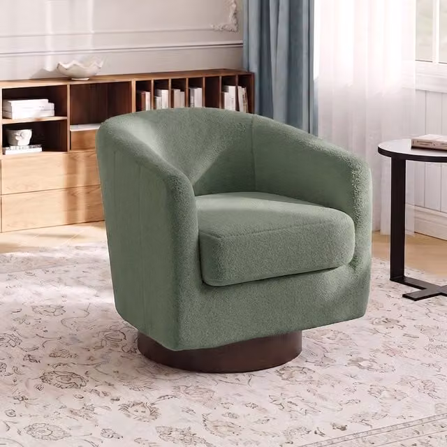 Livingandhome Modern Green Fabric Upholstered Tub Swivel Chair with Armrests