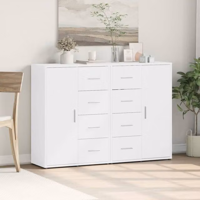 Berkfield Home Set of 2 Modern White Matt Engineered Wood Sideboards W/D/H: 60 x 31 x 84 cm