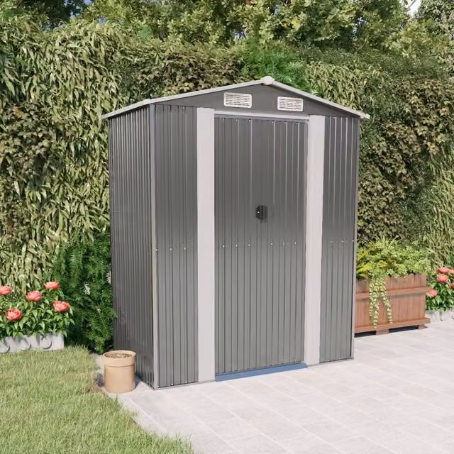 Berkfield Home Galvanised Steel Garden Shed in Light Grey, W/D/H: 192 x 108 x 223 cm – 1
