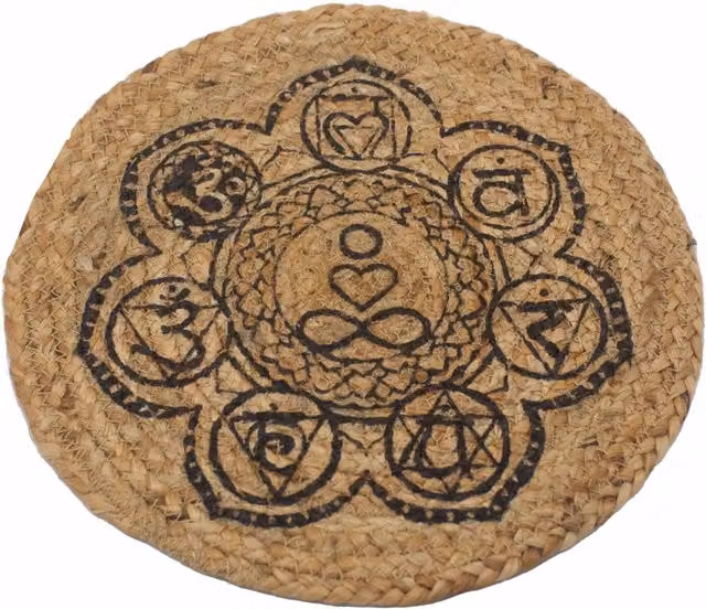 KDMK Round Brown Natural Jute Place Mat with Graphic Chakra Print