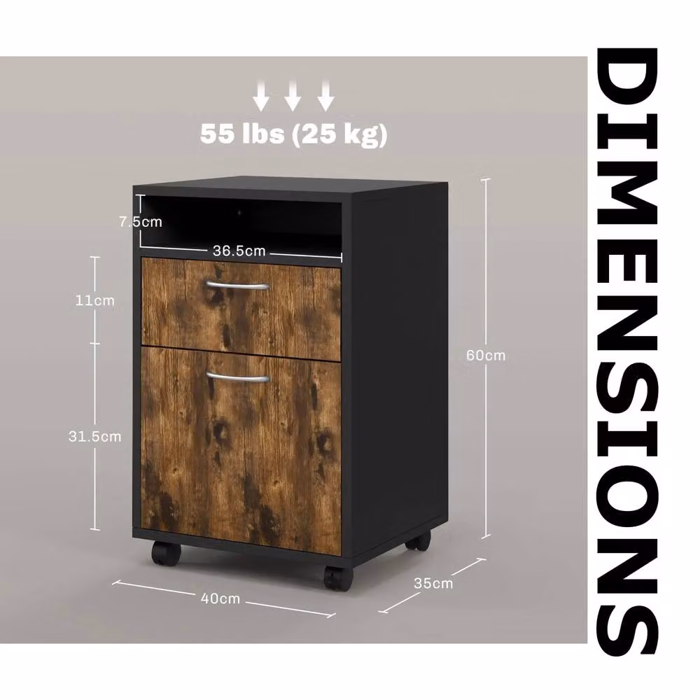 FURNOS 2 Drawer Portable Rolling Filing Cabinet with Shelf, Brown – 7