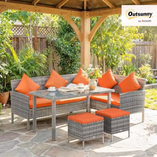 Outsunny 5 Piece Rattan Garden Dining Corner Sofa Set in Orange – 2