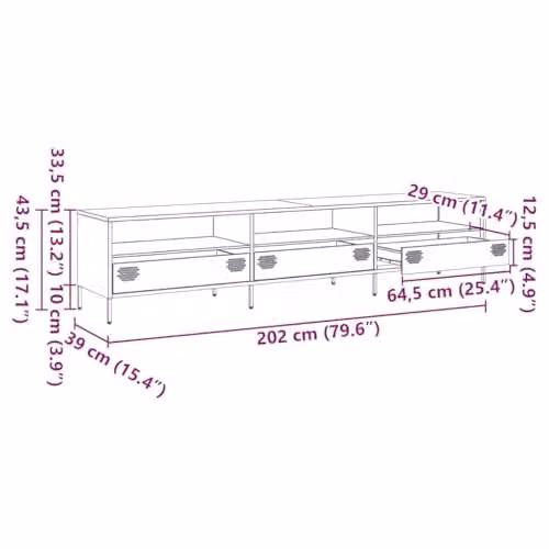 vidaXL Industrial Anthracite Metal TV Cabinet W: 202 cm, D: 39 cm, H: 43.5 cm – 1
