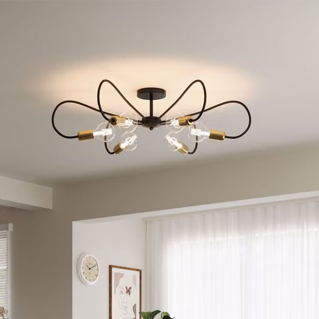 Livingandhome Modern 6-Light Metal Ceiling Light in Black