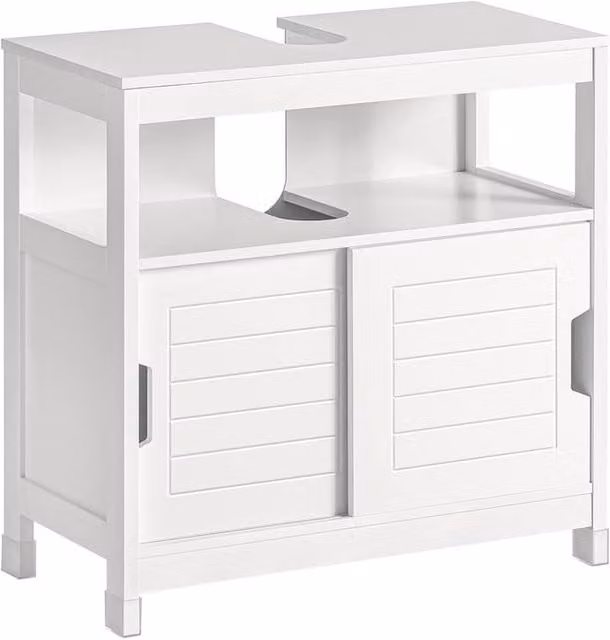 SoBuy White Under Sink Bathroom Cabinet with Sliding Doors and Internal Shelves, W: 60 cm, H: 60 cm
