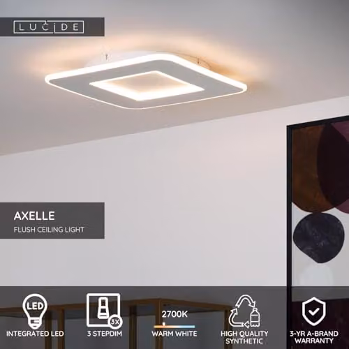 Lucide Axelle White LED Flush Ceiling Light with Dimmable Warm White 2700K 24W – 2