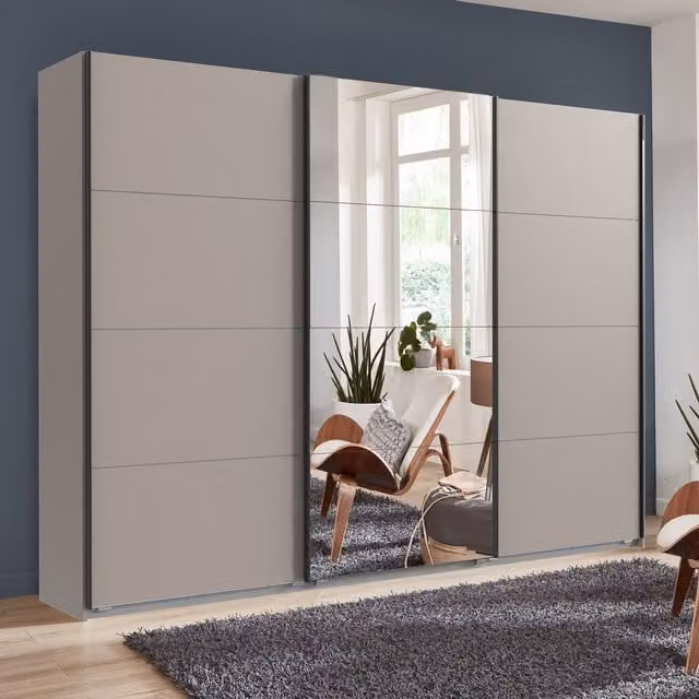 TJS Aalst Modern Sliding Wardrobe with Glass Mirror Doors in Grey, Width: 270 cm