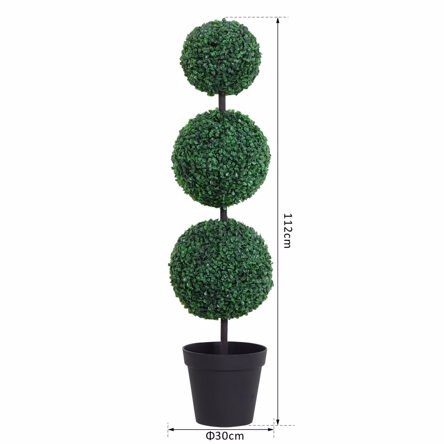 Outsunny Set of 2 Green Artificial Boxwood Ball Topiary Trees in Black Concrete Pots, Height: 112 cm – 3
