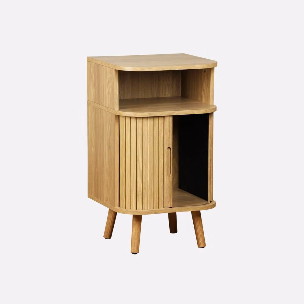 Sweek Pair of Bedside Tables with 2 Sliding Doors, Light Brown – 2
