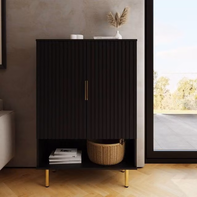 GFW Nervata Modern Multi Unit Storage Cabinet in Black with Internal Shelves and Hinged Doors