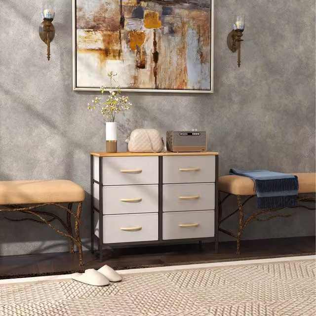 HOMCOM Modern Freestanding Cloth Organizer Chest of Drawers with Fabric Drawers in Beige and White, Width: 62.5 cm