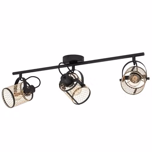 Eglo Dellow Industrial 3-Flame Spotlight Bar Ceiling Lamp in Black and Gold/Brass – 1