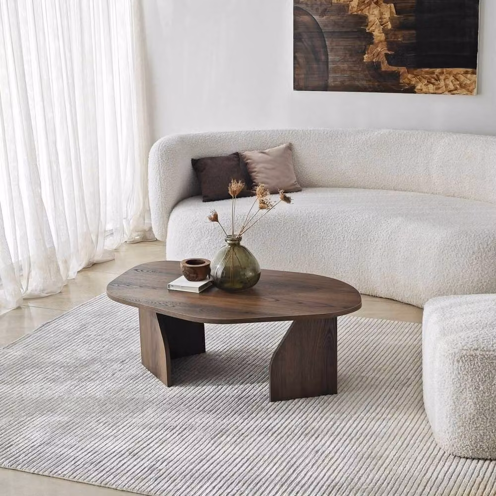 CALICOSY Rock Coffee Table with Oval Top and Wide Legs in Walnut Brown, W/D/H: 100 x 60 x 35 cm – 2