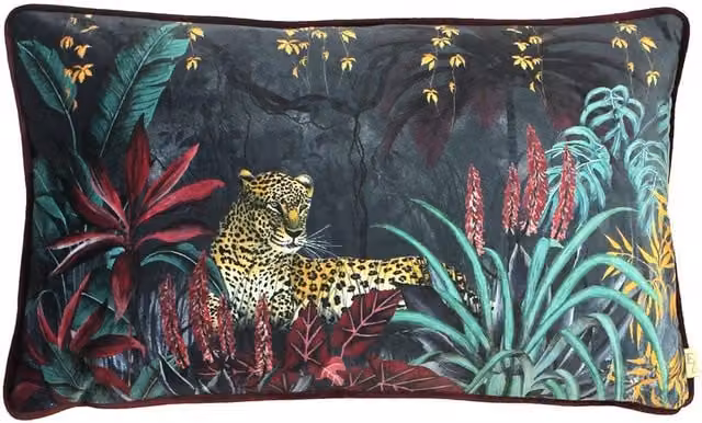 Evans Lichfield Zinara Leopard Print Velvet Cushion, Multicolour, W: 50 cm, H: 30 cm, D: 30 cm – 1