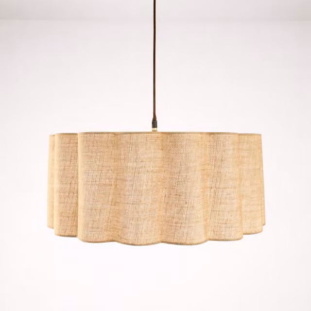 CGC Maria Scalloped Large Drum Lampshade in Beige Fabric, W/D/H: 48 x 20 x 20 cm