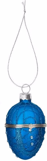 VFM e-Store Blue Glass Oval Egg Christmas Hanging Decoration, H: 11 cm, W: 7 cm – 1