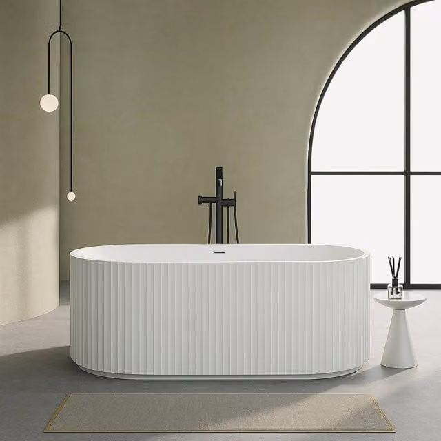 Bathroom Kingdom Flauto Gloss White 1700mm Freestanding Fluted Oval Bath