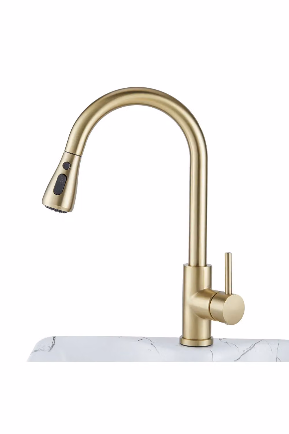 H&O Direct Gold Commercial Retractable Pull Down Kitchen Faucet with Spray Function – 3