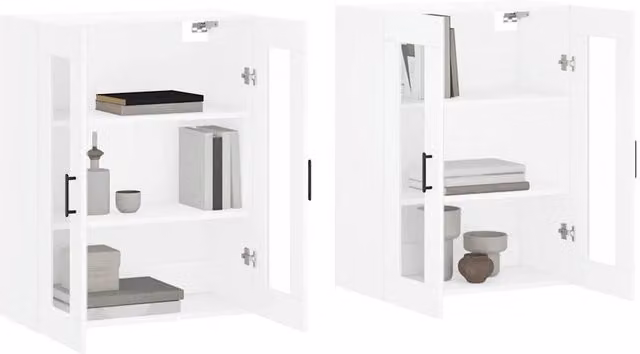 Berkfield Home Set of 2 White Wall Mounted Cabinets with Glass Doors and Internal Shelves