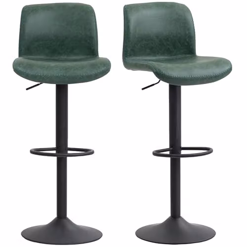 HOMCOM Set of 2 Modern Green Synthetic Leather Bar Stools with Metal Frame – 1