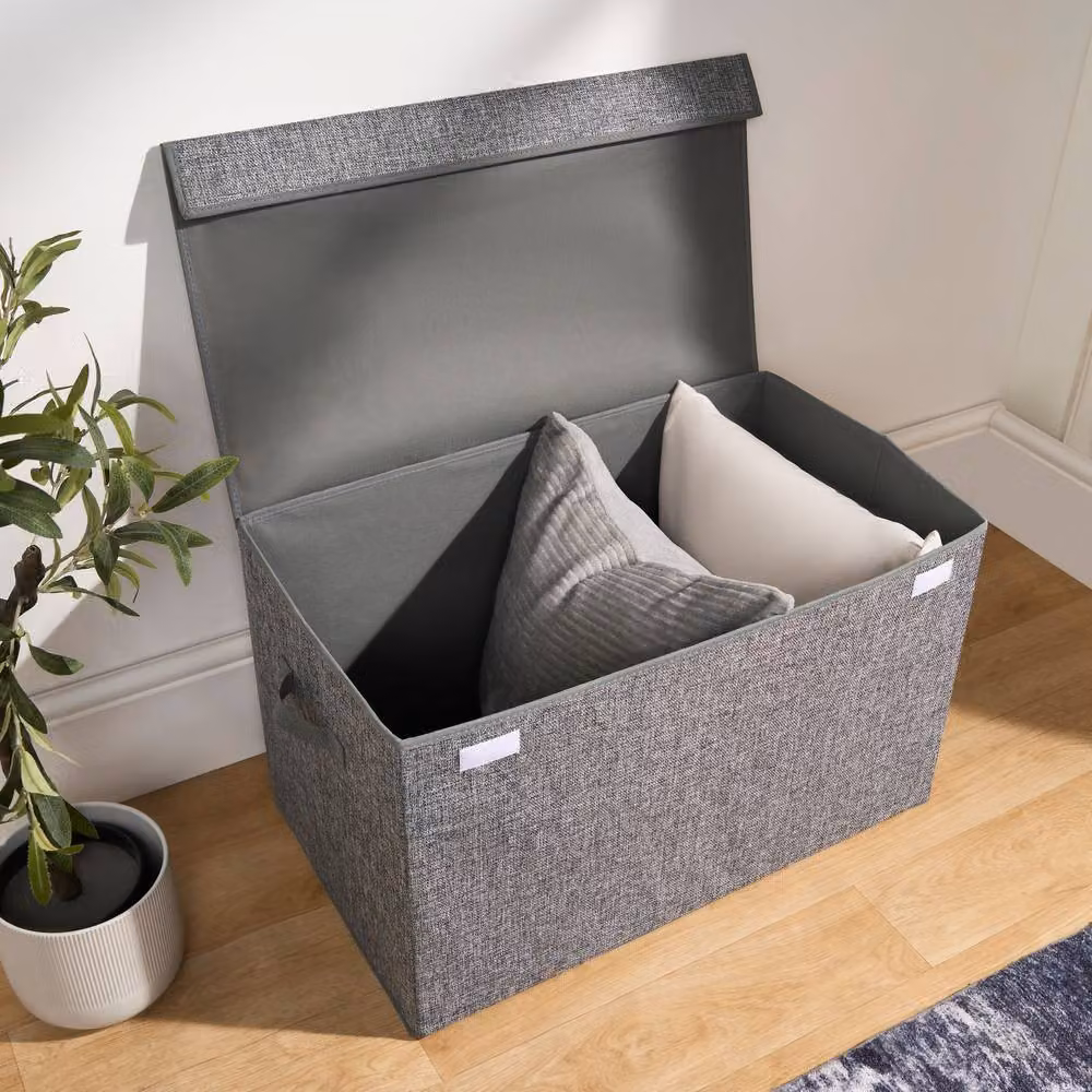 OHS Large Collapsible Fabric Storage Box with Lid and Handles, Grey, W/D/H: 37.0 x 37.0 x 64.0 cm – 3