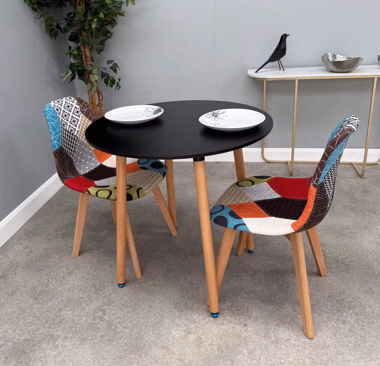 Life Interiors Round Wooden Dining Table in Black, Diameter: 80 cm – 2